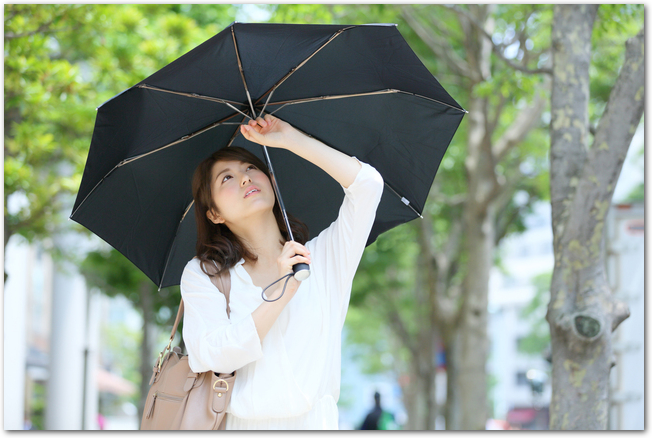 折りたたみ日傘をさす女性